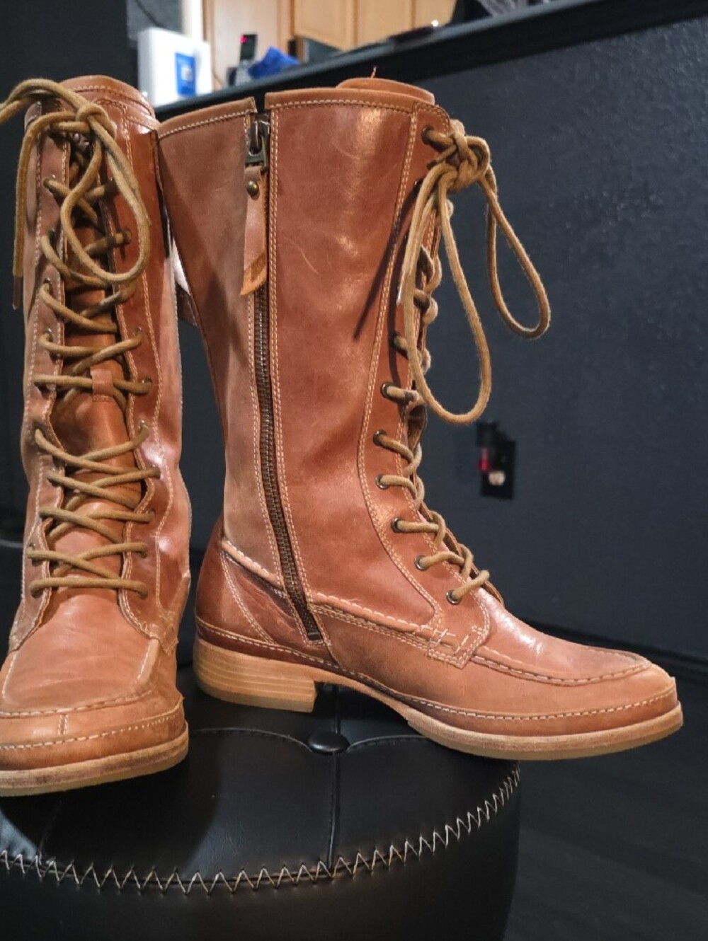 Fossil Brown Cognac Lace-Up Leather Women's Boots - Picture 7 of 13